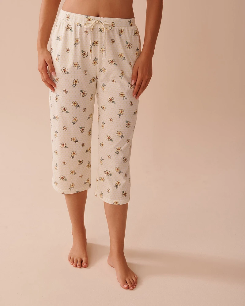 Honeycomb Print Cotton Capris