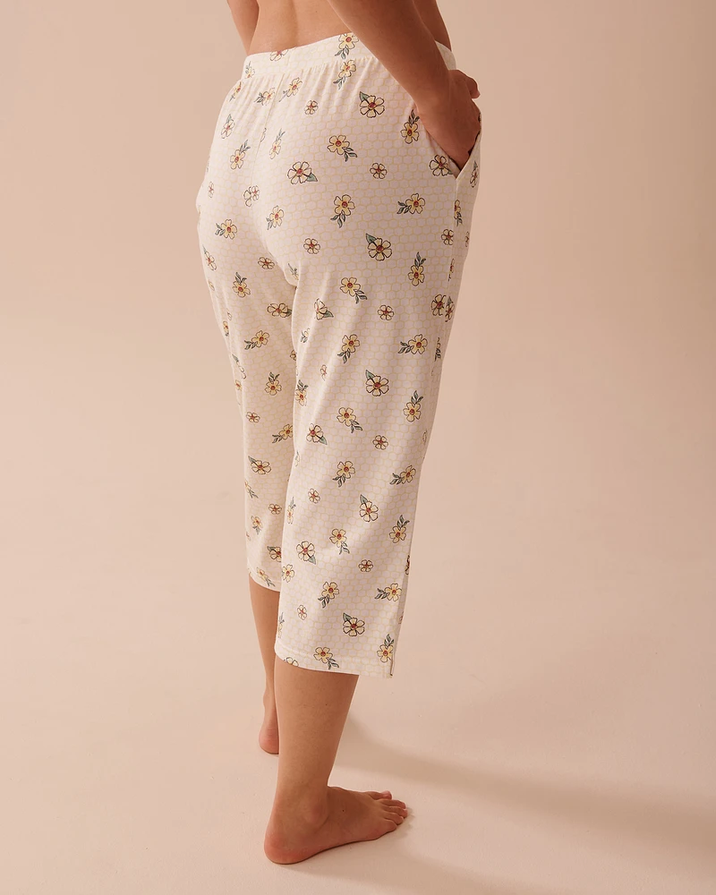 Honeycomb Print Cotton Capris