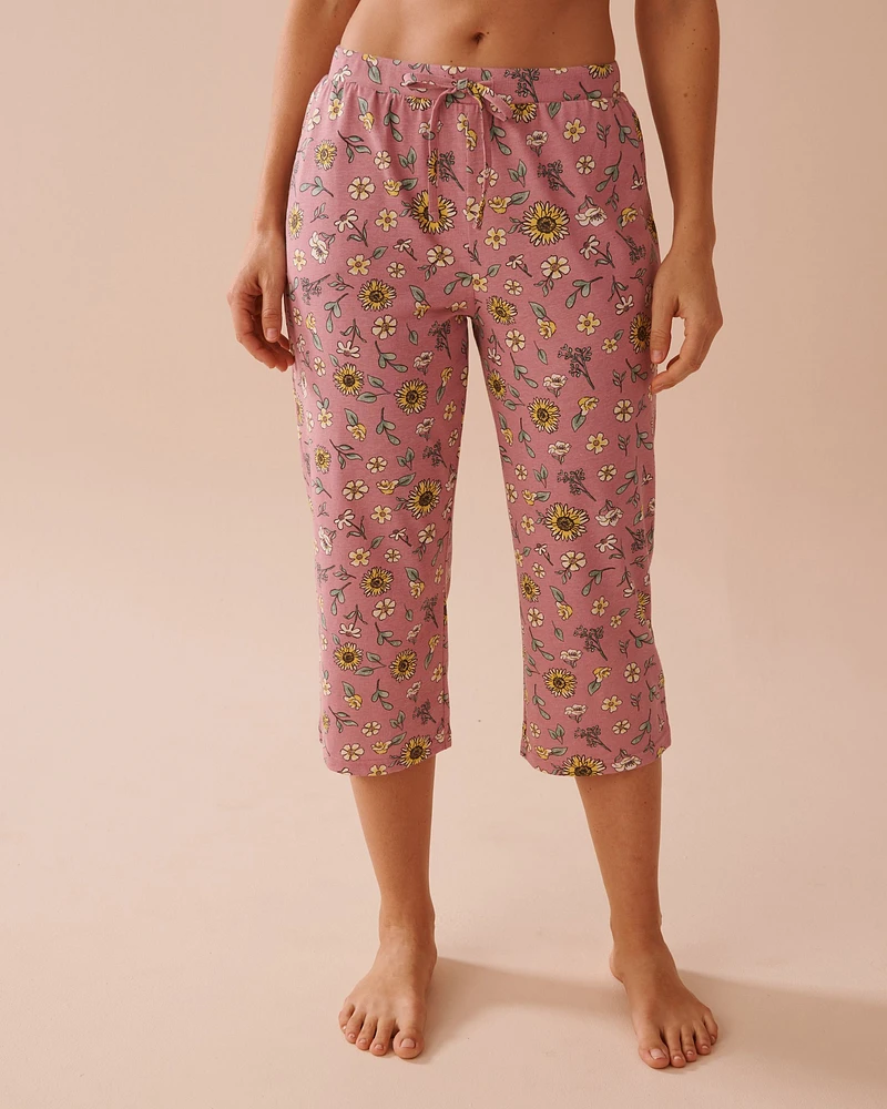 Sunflower Print Cotton Capris