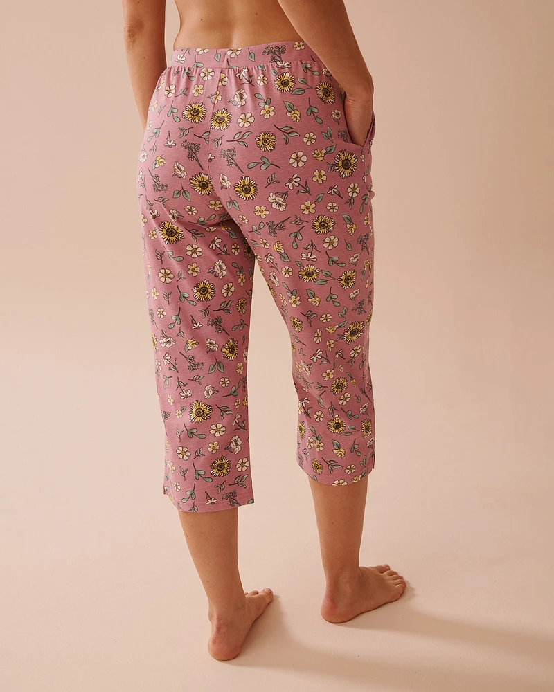 Sunflower Print Cotton Capris