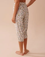 Sunflower Print Cotton Fitted Capris