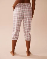 Multicolour Plaid Cotton Fitted Capris