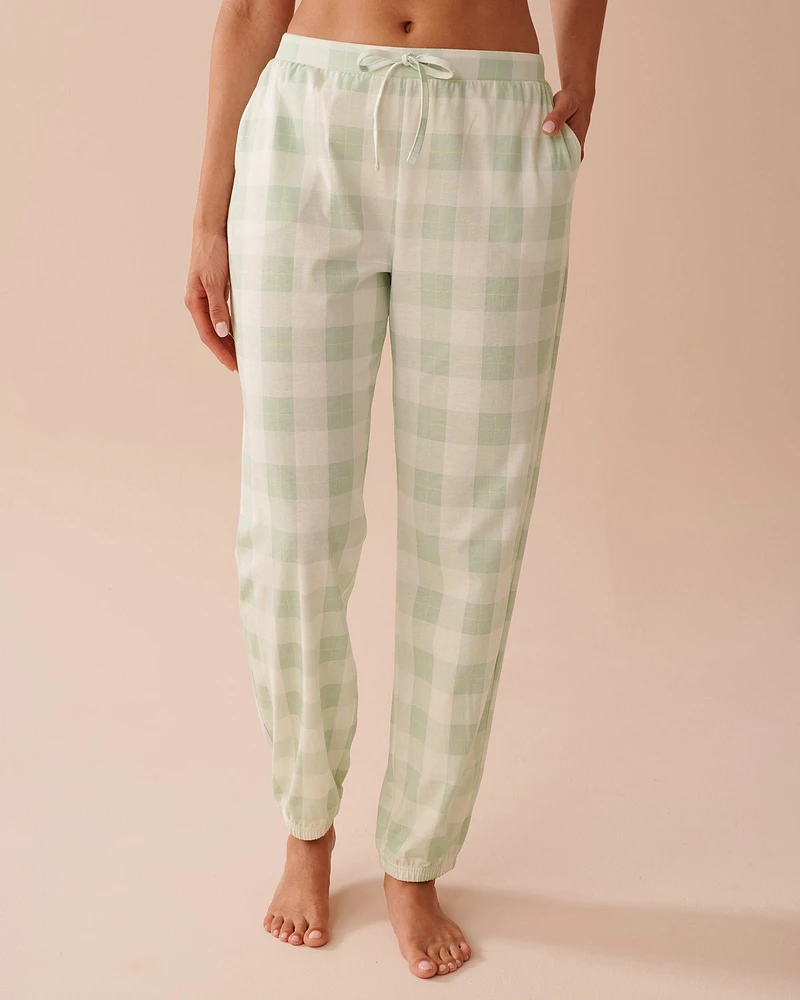 Green Plaid Cotton Jogger Pajama Pants