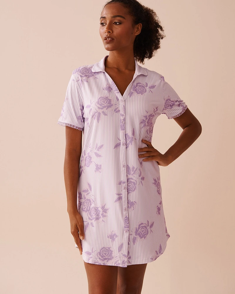 Chemise de nuit ultra douce imprimé rose lilas