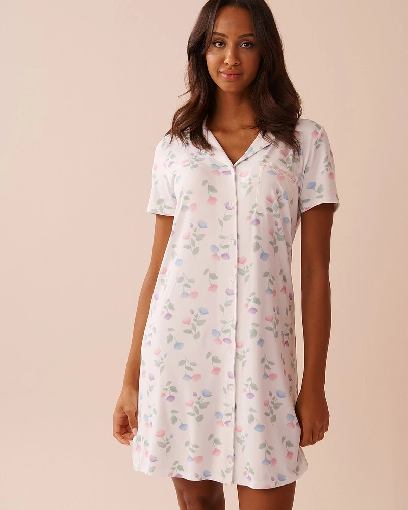 Chemise de nuit boutonnée ultra douce imprimé tulipe