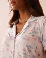 Chemise de nuit boutonnée ultra douce imprimé tulipe