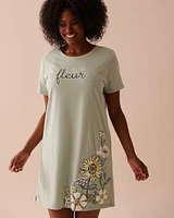 Sunflower Print Cotton Short Sleeve Sleepshirt