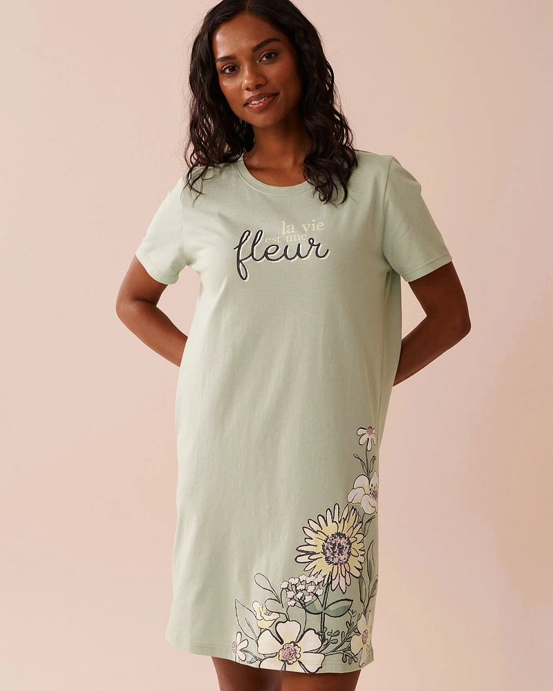 Chemise de nuit manches courtes à imprimé tournesol