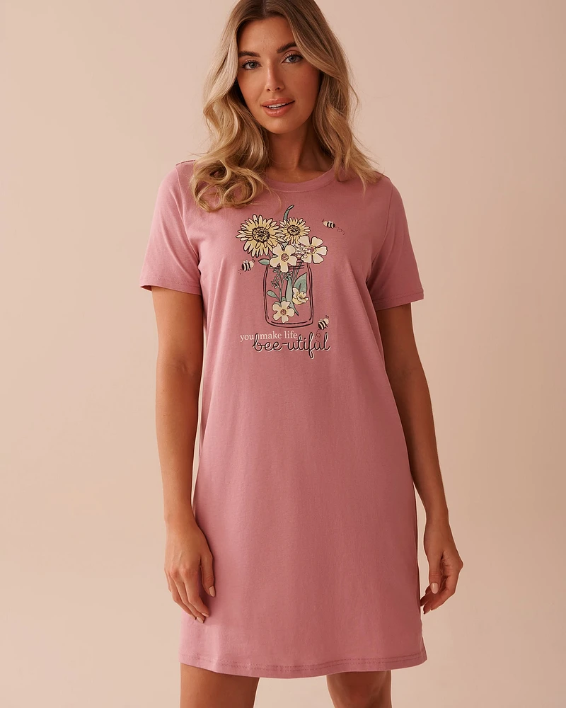 Bee Print Cotton Short Sleeve Sleepshirt