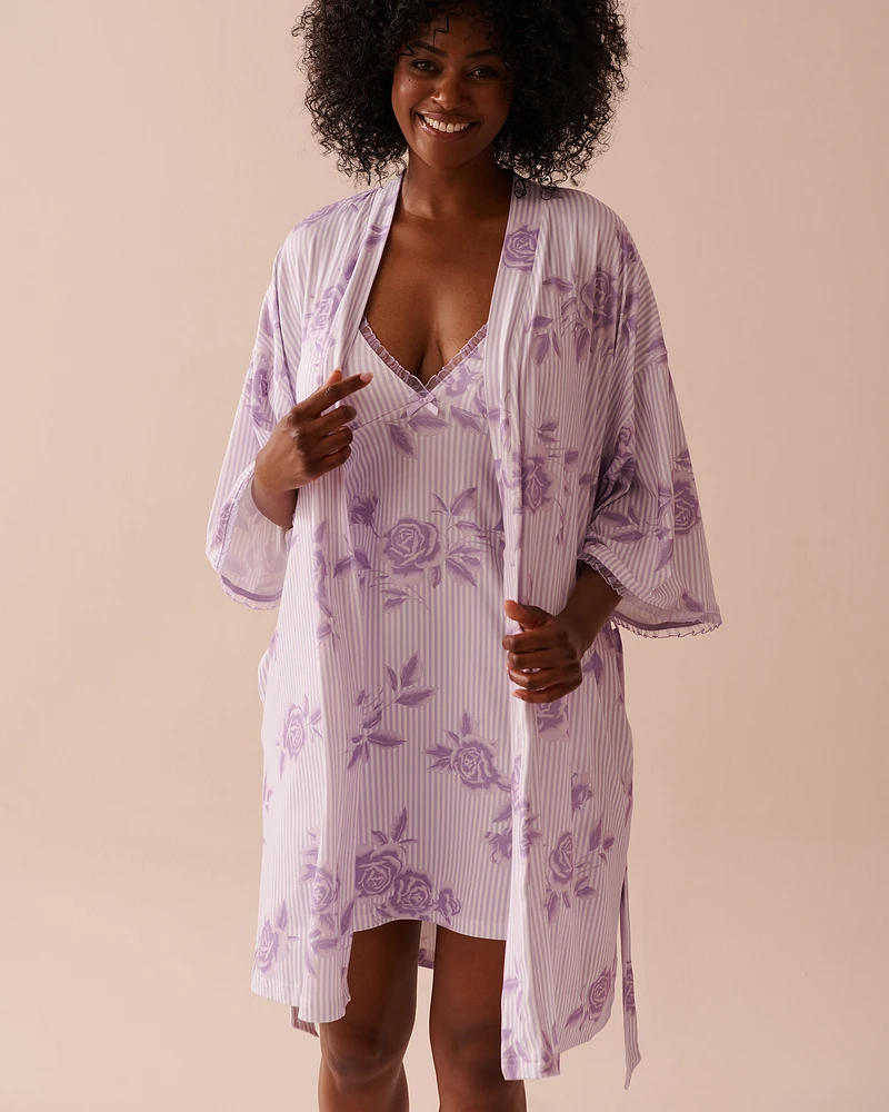 Lilac Rose Print Super Soft Kimono