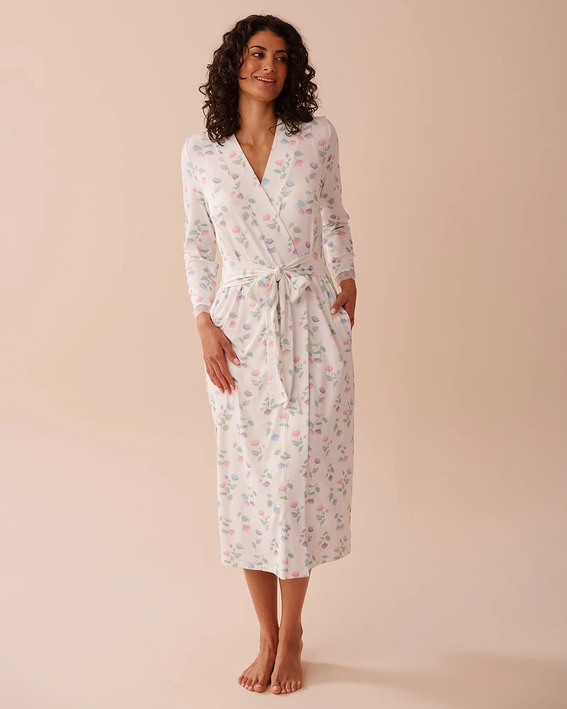 Tulip Print Super Soft Long Kimono