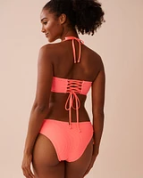 CORAL CRUSH Textured Bandeau Bikini Top