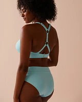 CYAN BLUE Textured D Cup Full Coverage Bikini Top