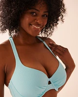 CYAN BLUE Textured D Cup Full Coverage Bikini Top