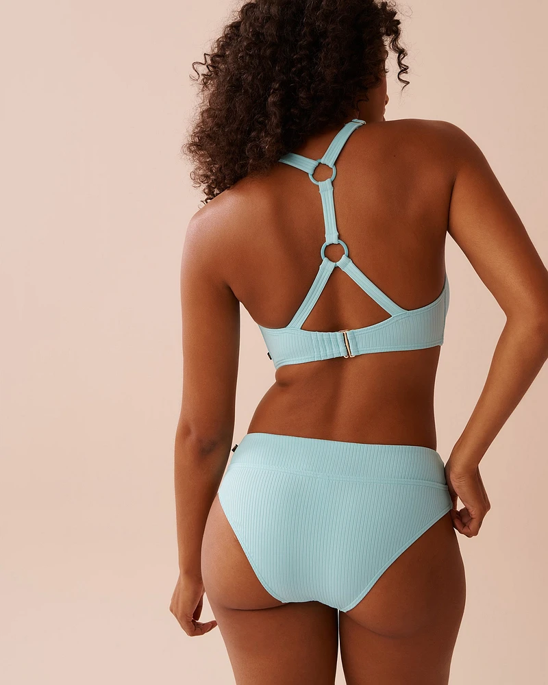 CYAN BLUE Textured D Cup Full Coverage Bikini Top
