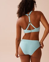 CYAN BLUE Textured D Cup Full Coverage Bikini Top