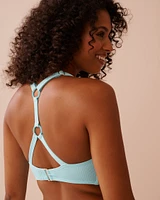 CYAN BLUE Textured D Cup Full Coverage Bikini Top
