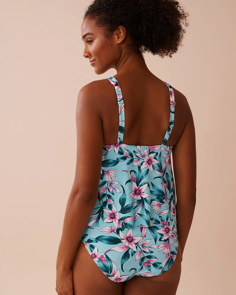 BEACH BLOOMS D Cup High Neck Tankini Top