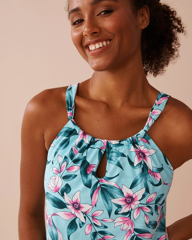 BEACH BLOOMS D Cup High Neck Tankini Top