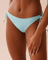 CYAN BLUE Textured Side Tie Brazilian Bikini Bottom