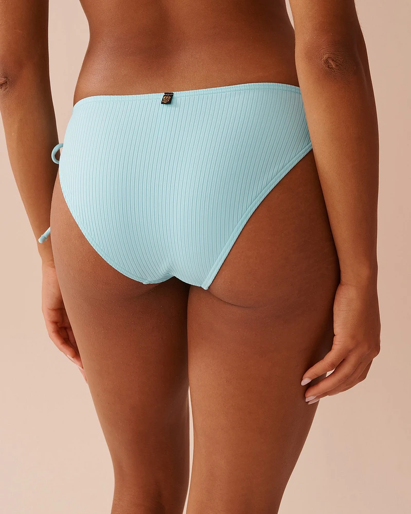 CYAN BLUE Textured Side Tie Brazilian Bikini Bottom