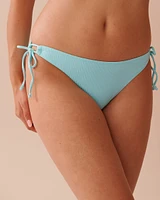 CYAN BLUE Textured Side Tie Brazilian Bikini Bottom