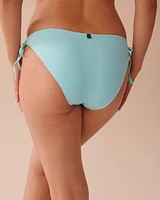 CYAN BLUE Textured Side Tie Brazilian Bikini Bottom