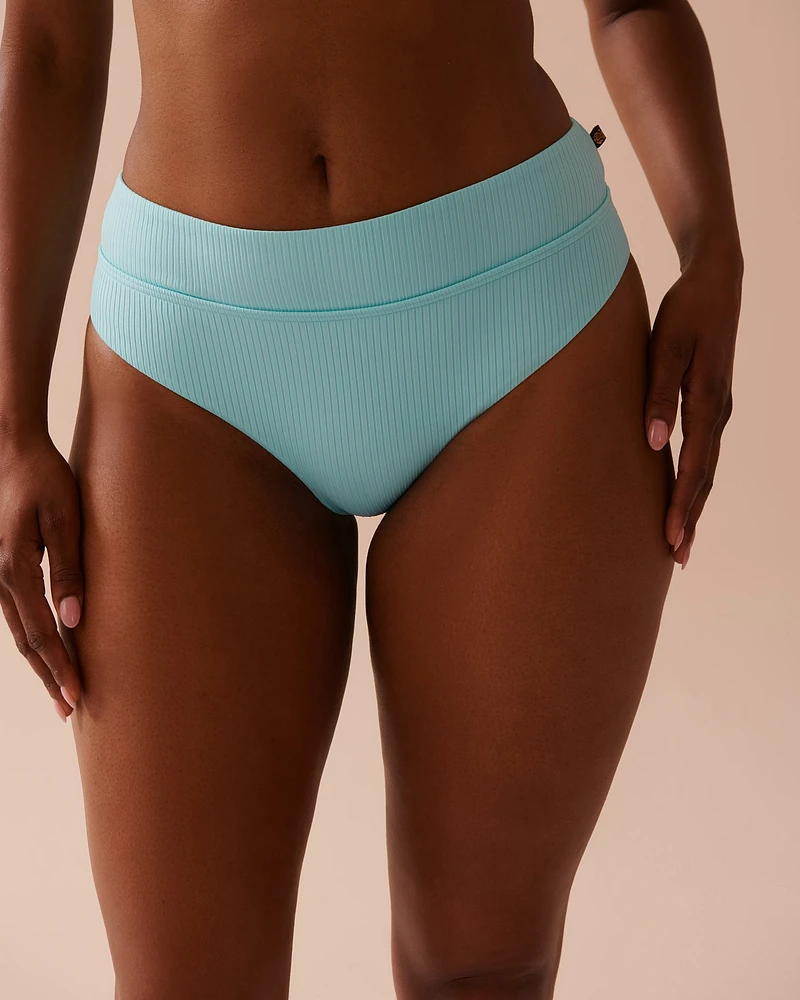 CYAN BLUE Textured Mid Waist Brazilian Bikini Bottom