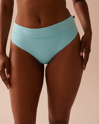 CYAN BLUE Textured Mid Waist Brazilian Bikini Bottom