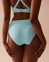 Bas de bikini brésilien taille mi-haute texturé CYAN BLUE