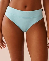 CYAN BLUE Textured Mid Waist Brazilian Bikini Bottom