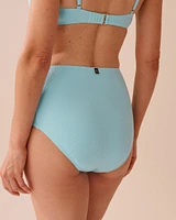 CYAN BLUE Textured High Waist Bikini Bottom