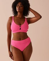 Bas de bikini brésilien taille mi-haute texturé PINK POP