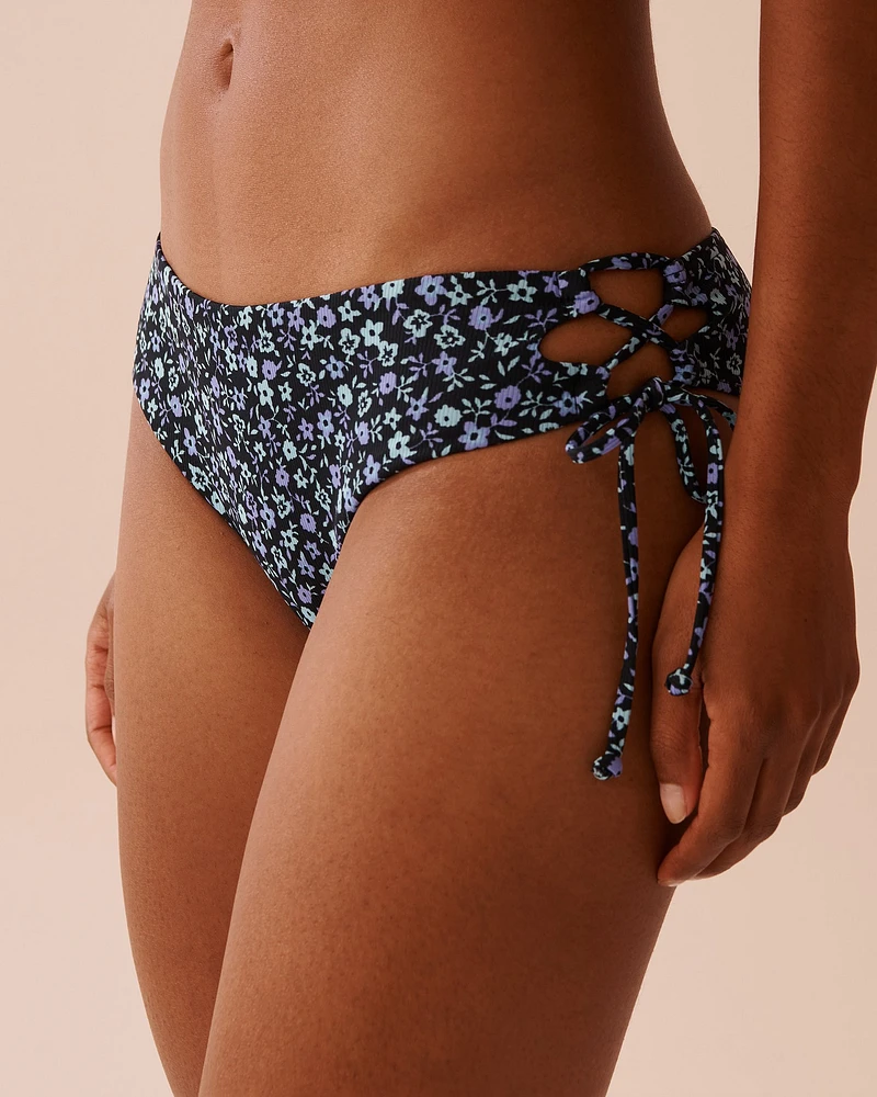 PERIWINKLE FLOWERS Recycled Fibers Side Tie Cheeky Bikini Bottom