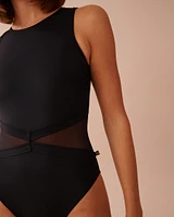 Mesh Inserts High Neck One-piece Swimsuit