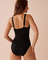 SOLID V-neck One-piece Swimsuit