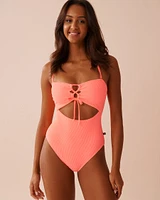 CORAL CRUSH Textured Cut-out Bandeau One-piece Swimsuit