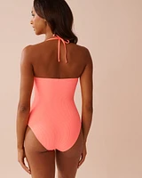 CORAL CRUSH Textured Cut-out Bandeau One-piece Swimsuit