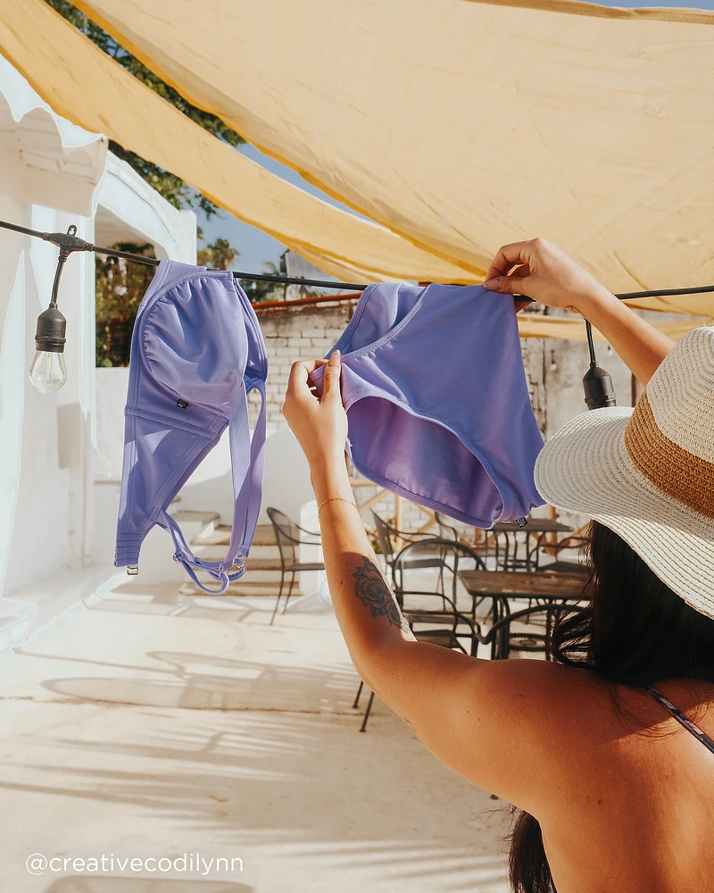 Bas de bikini taille mi-haute en fibres recyclées PERIWINKLE