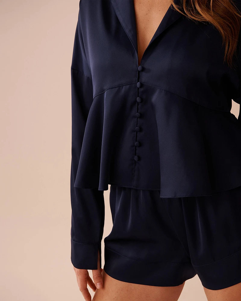 Satin Flared Button-down Shirt