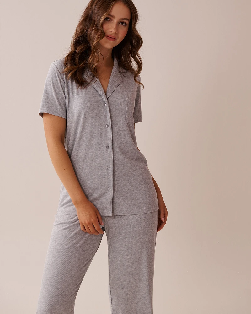 Ribbed Modal Button-down Shirt