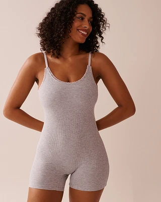 Ribbed Modal and Lace Trim Sleeveless Romper