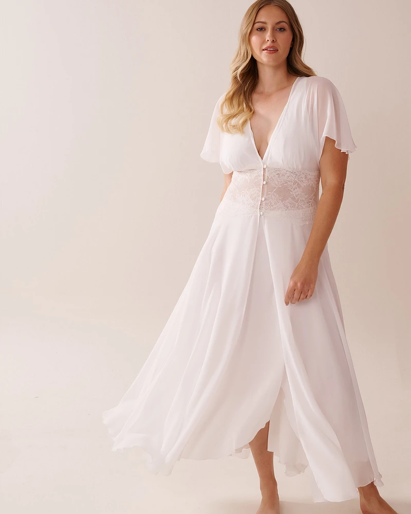 Chiffon and Lace Open Front Nightie