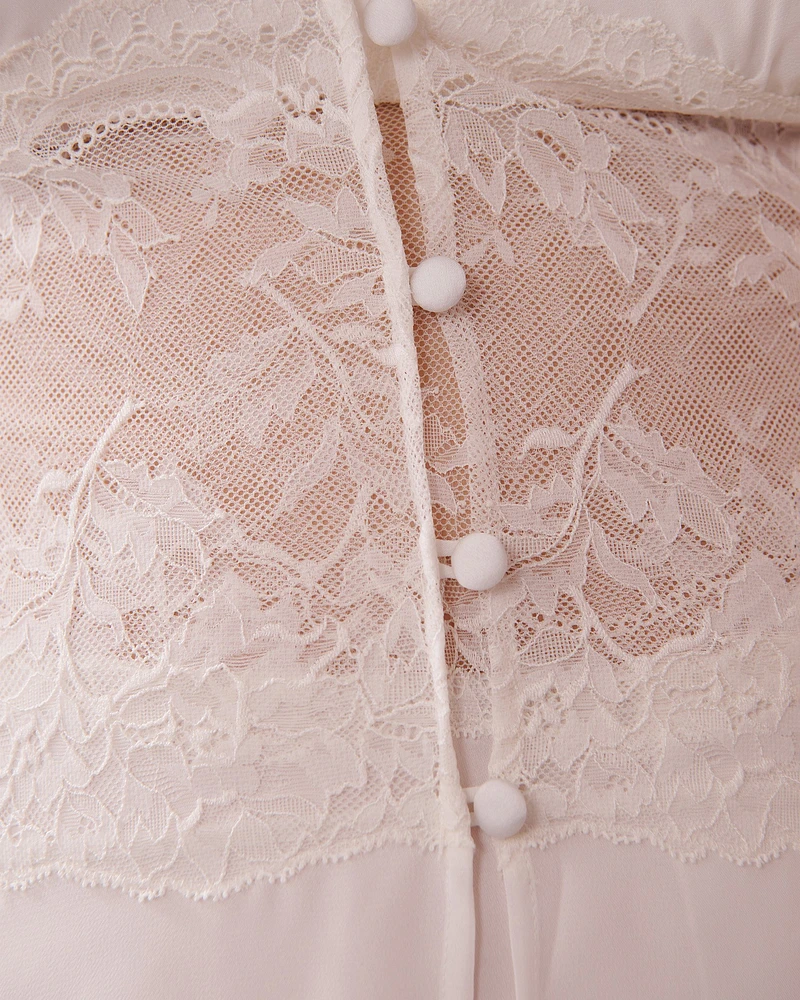 Chiffon and Lace Open Front Nightie