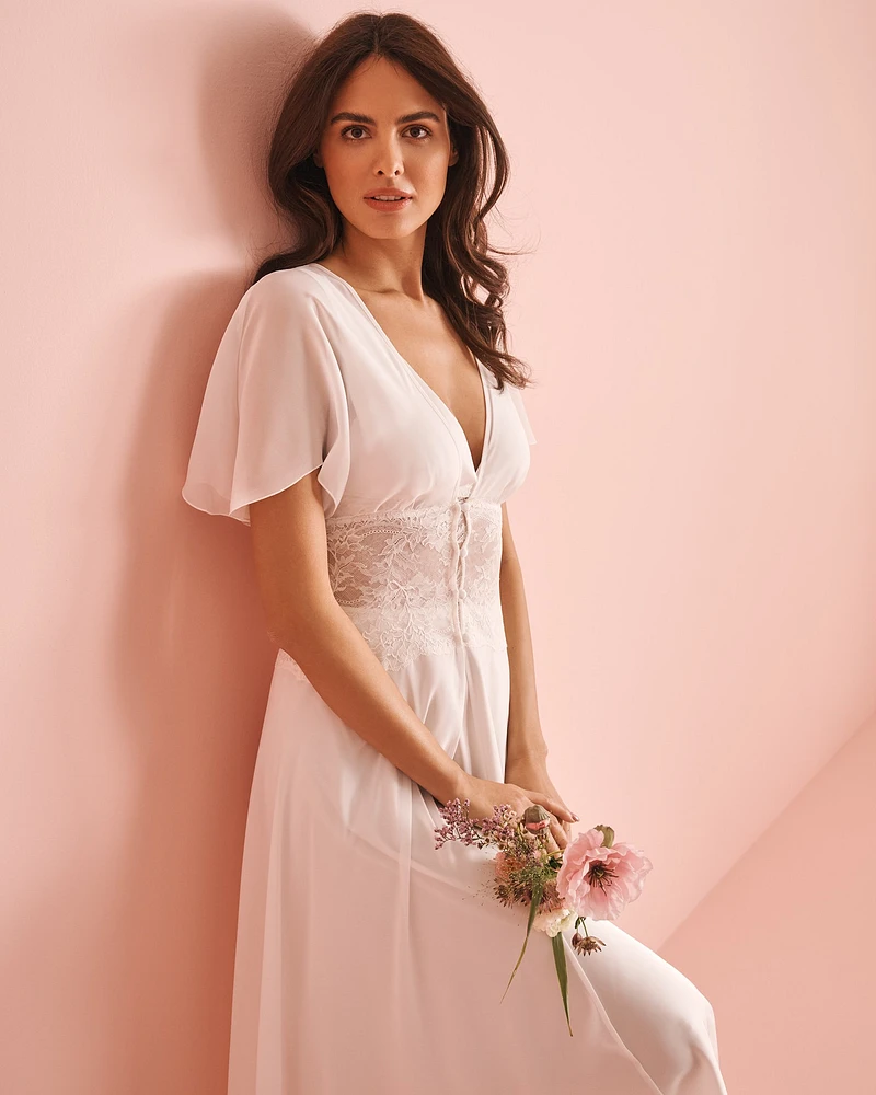 Chiffon and Lace Open Front Nightie