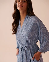 White Floral Print Recycled Fibers Ruffled Kimono