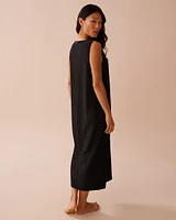 Pleated Effect Long Sleeveless Dress