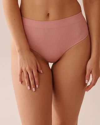Culotte tanga taille haute côtelée en tissu sans coutures