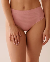 Culotte tanga taille haute côtelée en tissu sans coutures