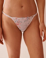 Culotte string ajustable résille brodée et imprimée